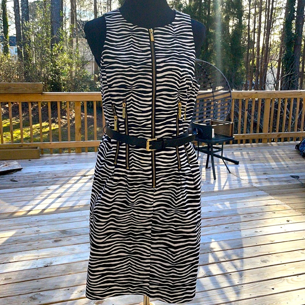 Michael Kors Dress -Black White Zebra Sleeveless Dress Size 8